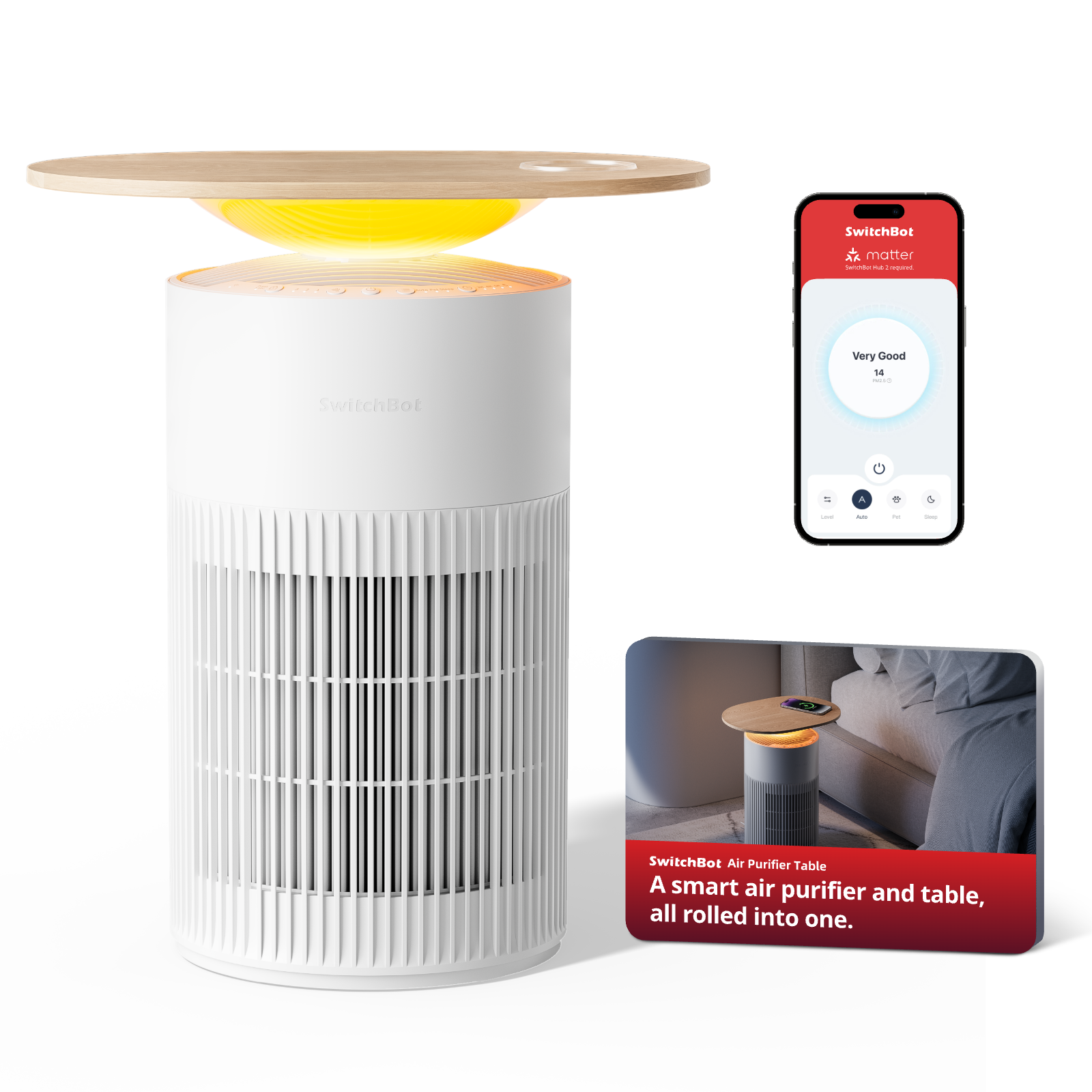 SwitchBot Air Purifier Table | Smart 2-in-1 with Wireless Charging