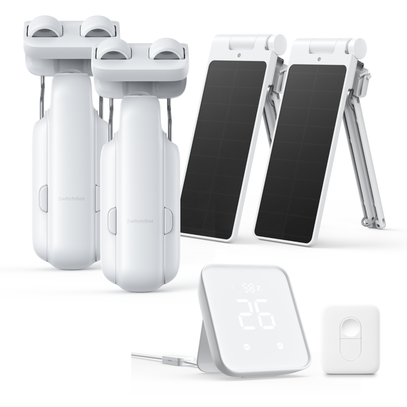 Complete Dual Curtain 3 Solar Matter Combo 2 × Curtain 3 (Rod) + 2 × Solar Panel 3 + Hub 2 + Remote - SwitchBot US
