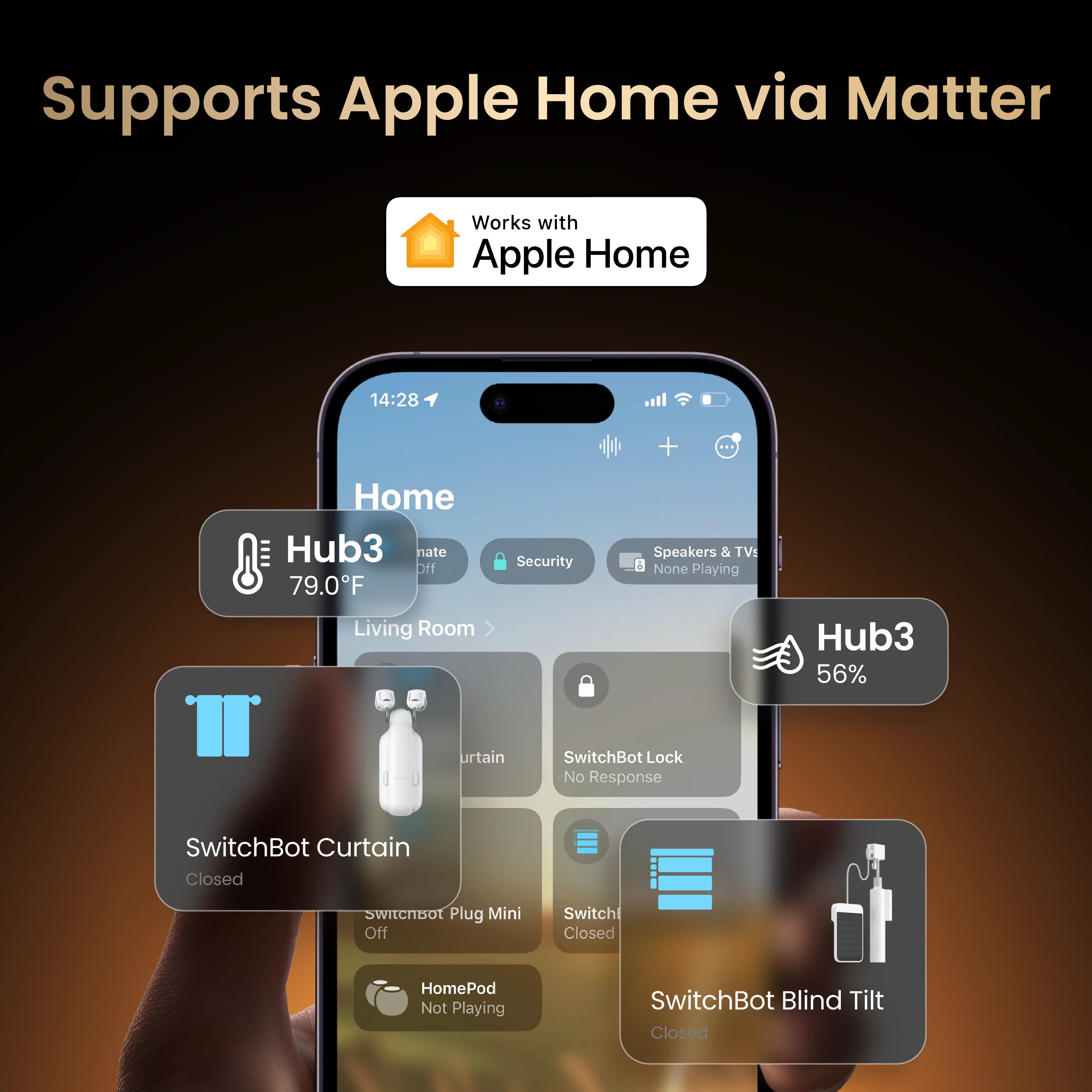 SwitchBot Hub 3 connecting SwitchBot devices to Apple Home through Matter